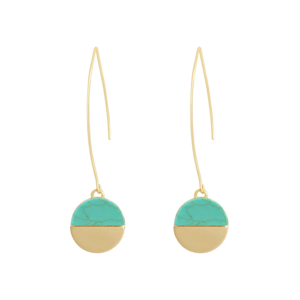 Trendy Gold Color Marble Half Circle Pendant Long Hook Drop Earrings For Women Girl Casual Gorgeous Bohemia Jewelry Accessory