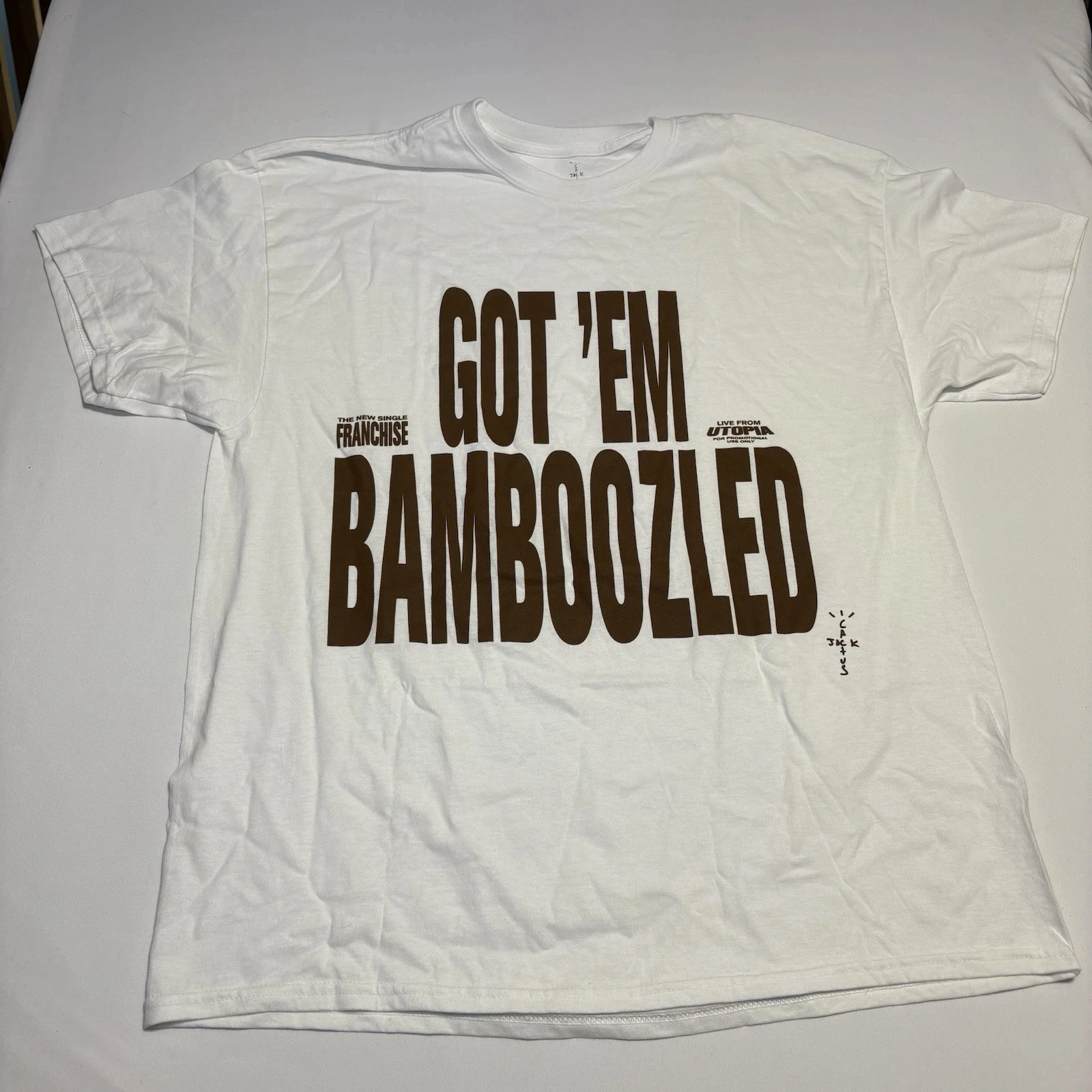 

Travis Scott Franchise Got 'Em Bamboozled T-Shirt Tee American Band Singer T-shirt Men Street Hip-hop Rock Short-sleeved Women