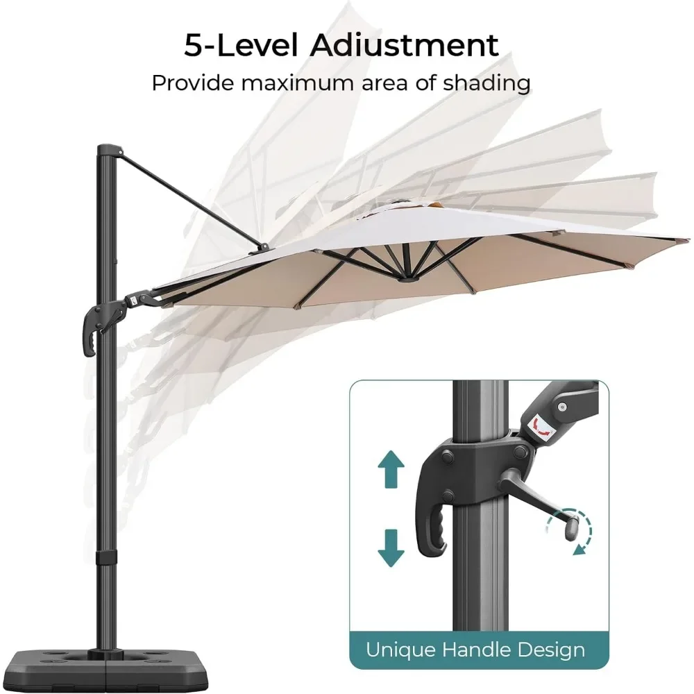 10ft Terras Zonnescherm Met Draaibare Handgreep Gemakkelijk Te Kantelen, 360 ° Draaibare Parasol Voor Tuin, Zwembad, Buiten Cantilever Ronde Zonneschermen