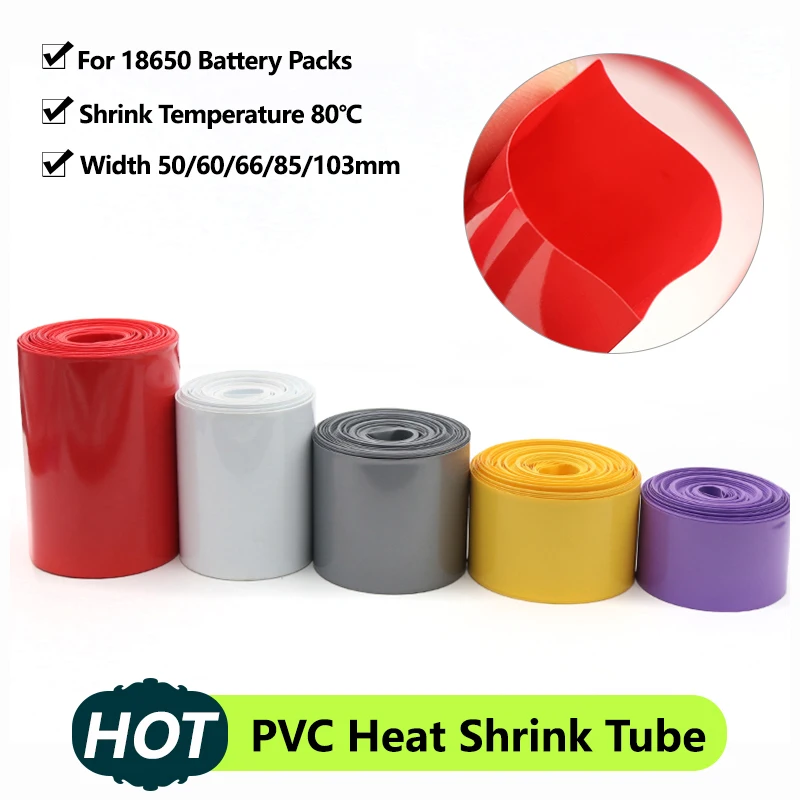 

18650 Battery Shrink Films PVC Heat Shrink Tube Width 50/60/66/85/103mm Insulated Lithium Case Cable Sleeve Shrink Film Wrap DIY