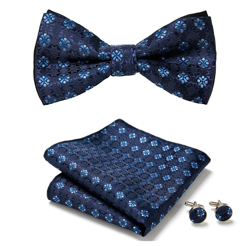 

2025 New Men's Bow Tie Set 3Pcs - Bow Tie + Cufflinks + Pocket Square for Business, Prom, Tuxedo