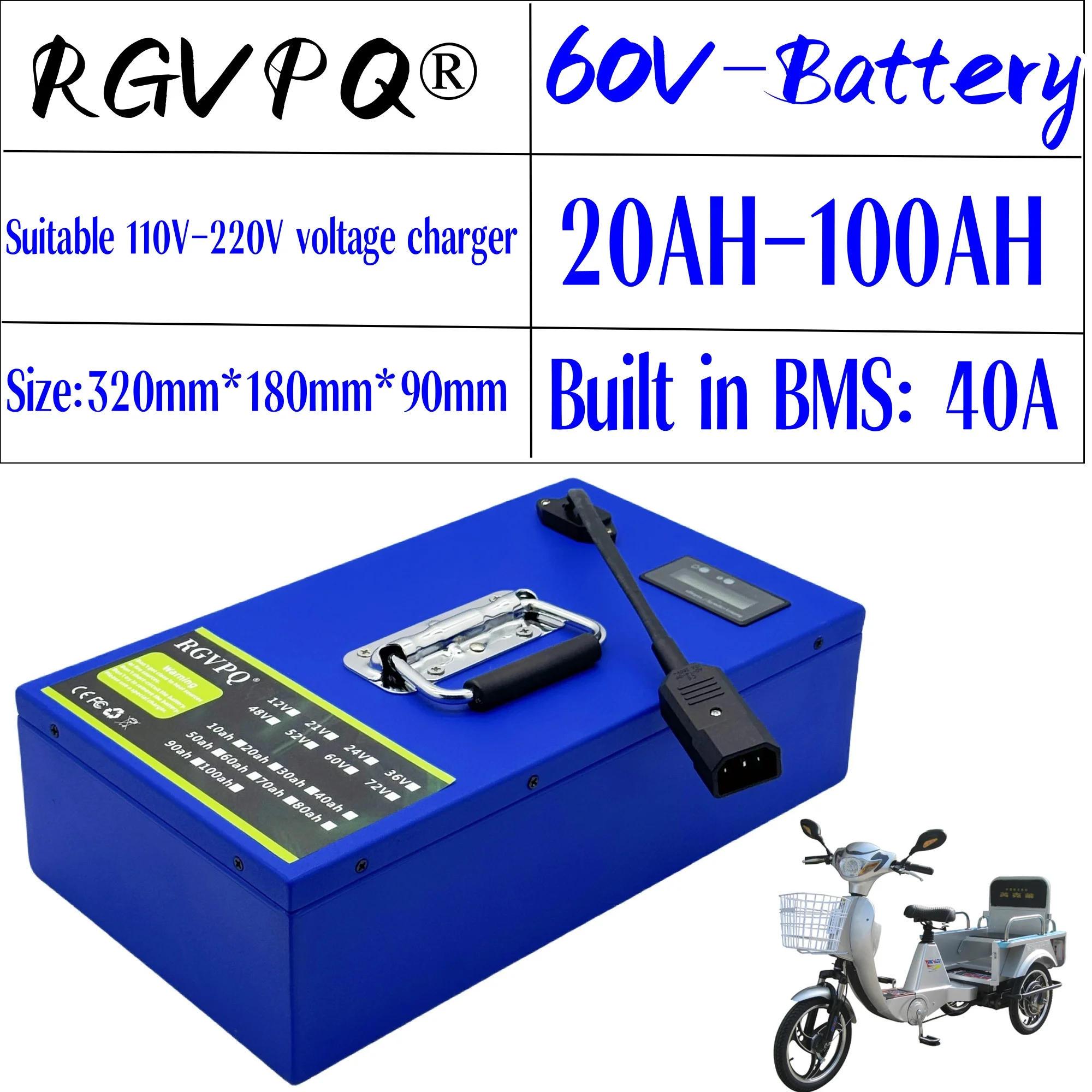 

Air freight delivery, 60V100AH18650 lithium battery, sent within 24 hours, using 60V for all motors below 500W-3000W