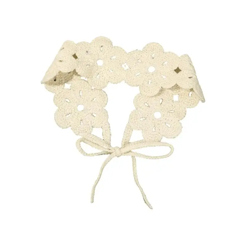 39BD Crochet Flower Hair Band with Tie Strings for Portrait Ready Looks