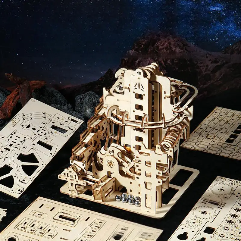 OUZEY 3D تشغيل الرخام الخشبي - نموذج ميكانيكي قاذفة كهربائية، مجموعة تجربة علمية STEM للبالغين والمراهقين من سن 14 عامًا