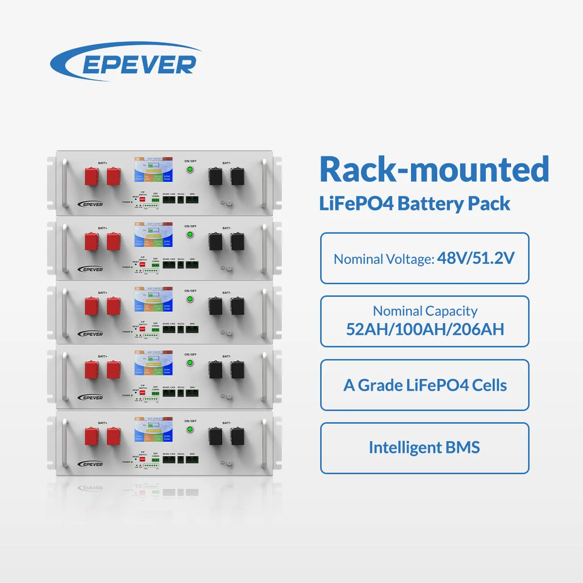 Epever 6000 Cycles 48v 51.2v 50Ah 100Ah 200ah Lithiom Ion Litio Energy Storage System Battery Solar Rack Mount Lifepo4 Battery view 2