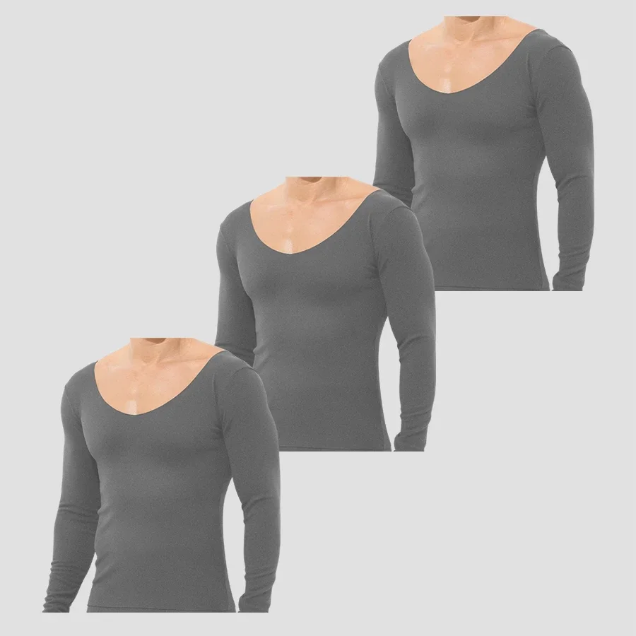 3PCS Men's thickened fleece long-sleeved warm top slim-fitting long-sleeved base shirt round-neck basic underwear