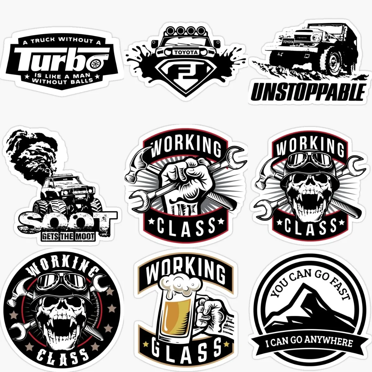 4X4 Off-road Working Class Skull Stickers for Decorate Racing Motorcycle Bumper Truck Car Window Table Wall Decal Accessories