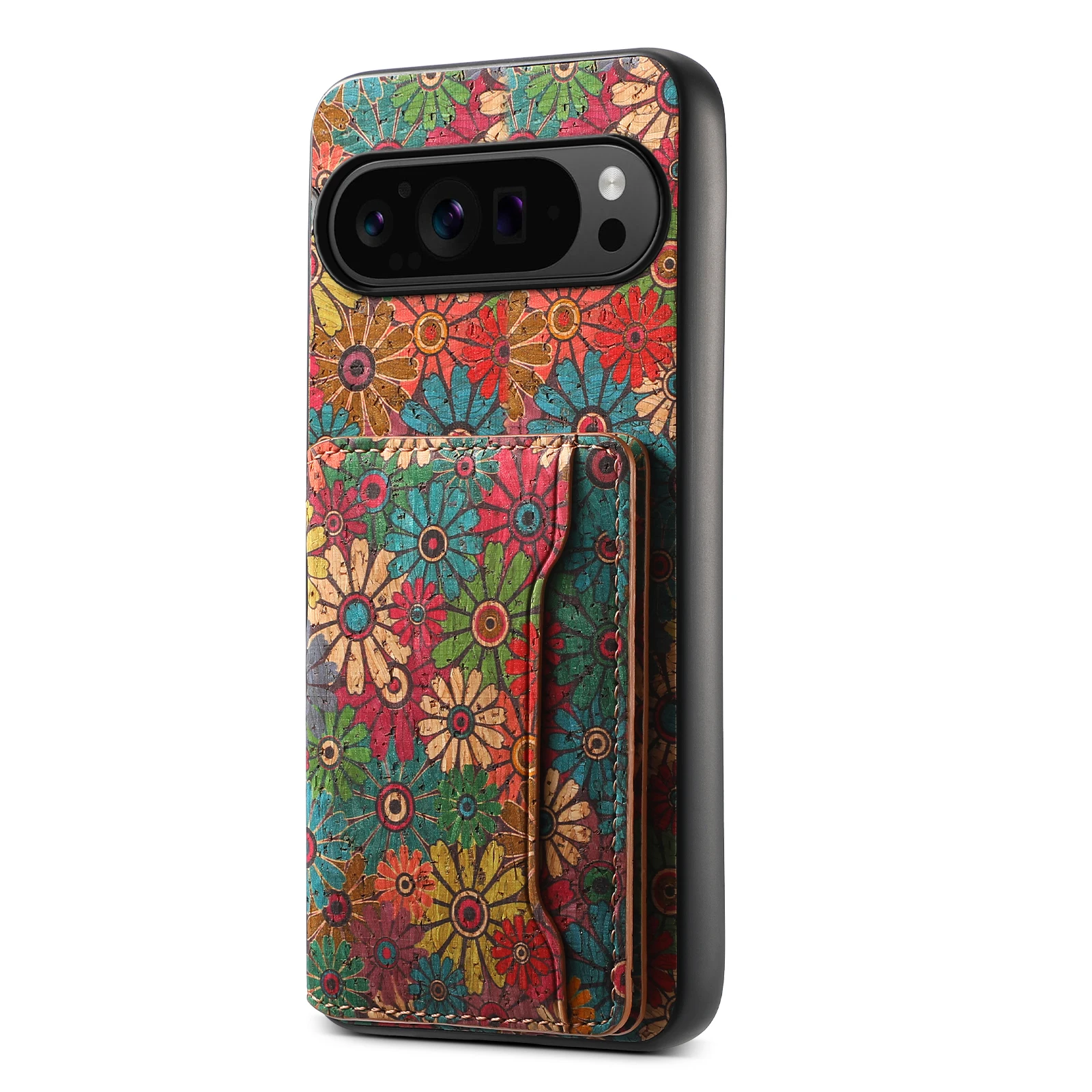 Denior For Pixel 9Pro/8A/7,with adhesive card holder,stylish design flower pattern,3 card slots, can insert 3-5 card phone cases