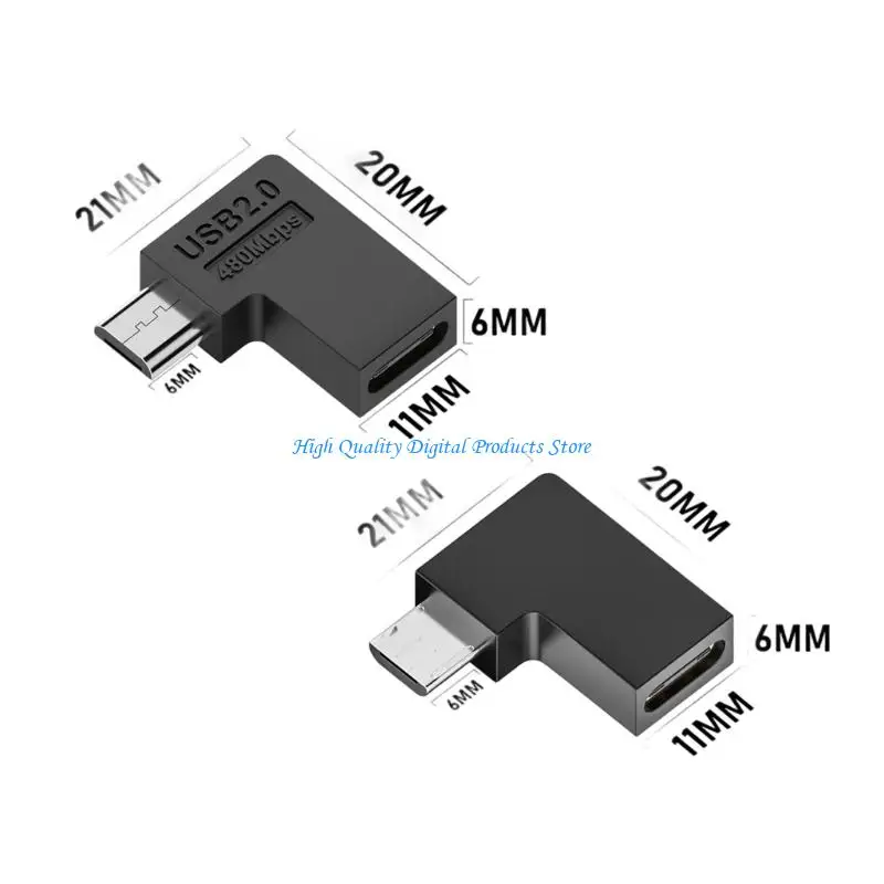U2JE Set of 4 USB C to USB 90 Degree Angled Adapter Fast Charging 2A 480Mbps Data Transfer Converter Metal ABS Texture