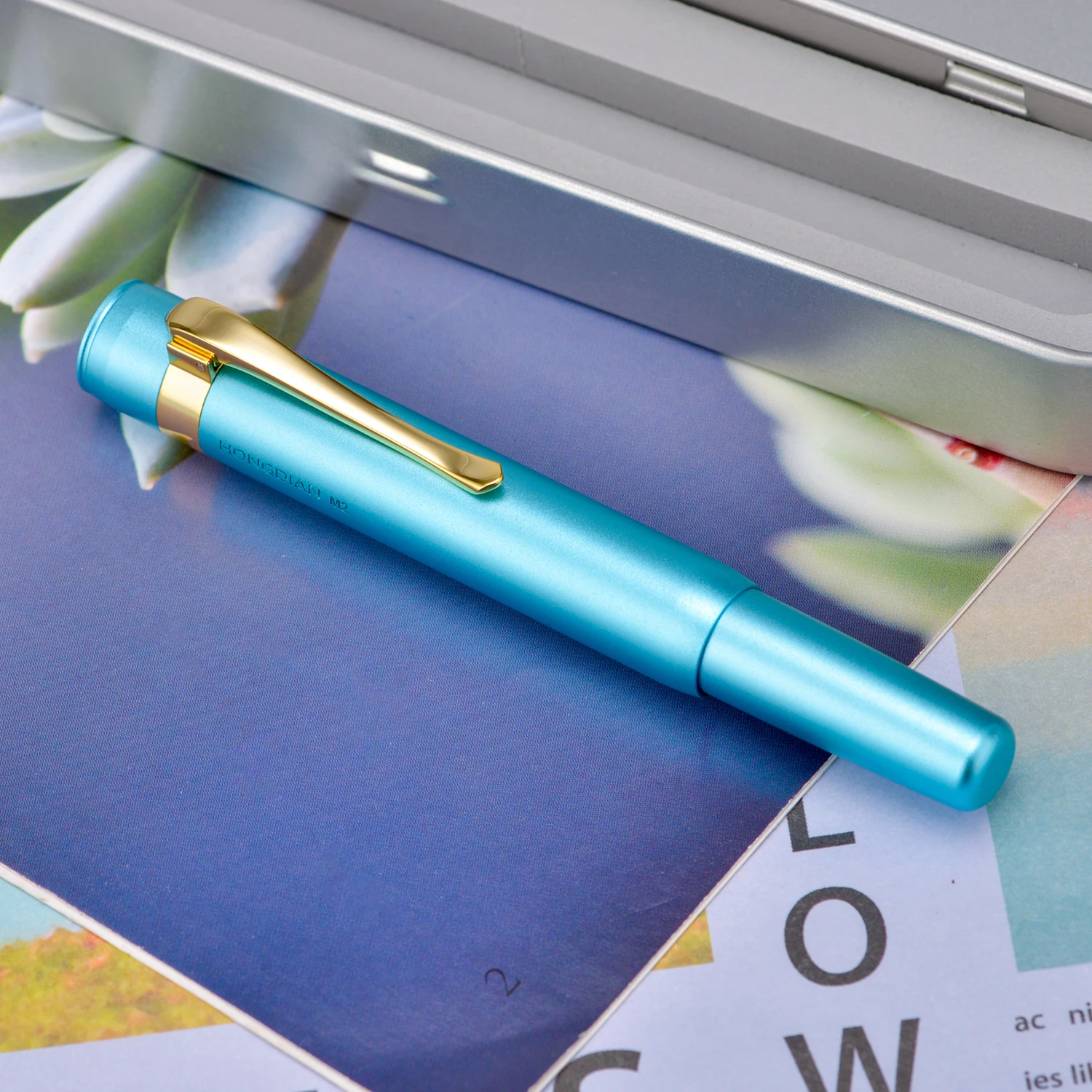 Pióro wieczne Sky Blue Hongdian M2, stop aluminium, limitowana edycja, możliwość personalizacji koloru, stalówka EF/F/M/Bent/Long Knife, krótkie pióro do pisania, kieszonkowe. — zdjęcie produktu 6