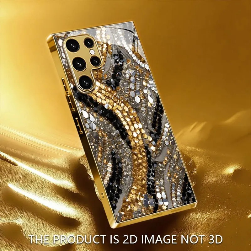 Fashion Wave Shiny Sequin Pattern Electroplat Glass Phone Case for Samsung Galaxy S26 S25 S24 S23 S22 S21 Ultra FE Cover Fundas