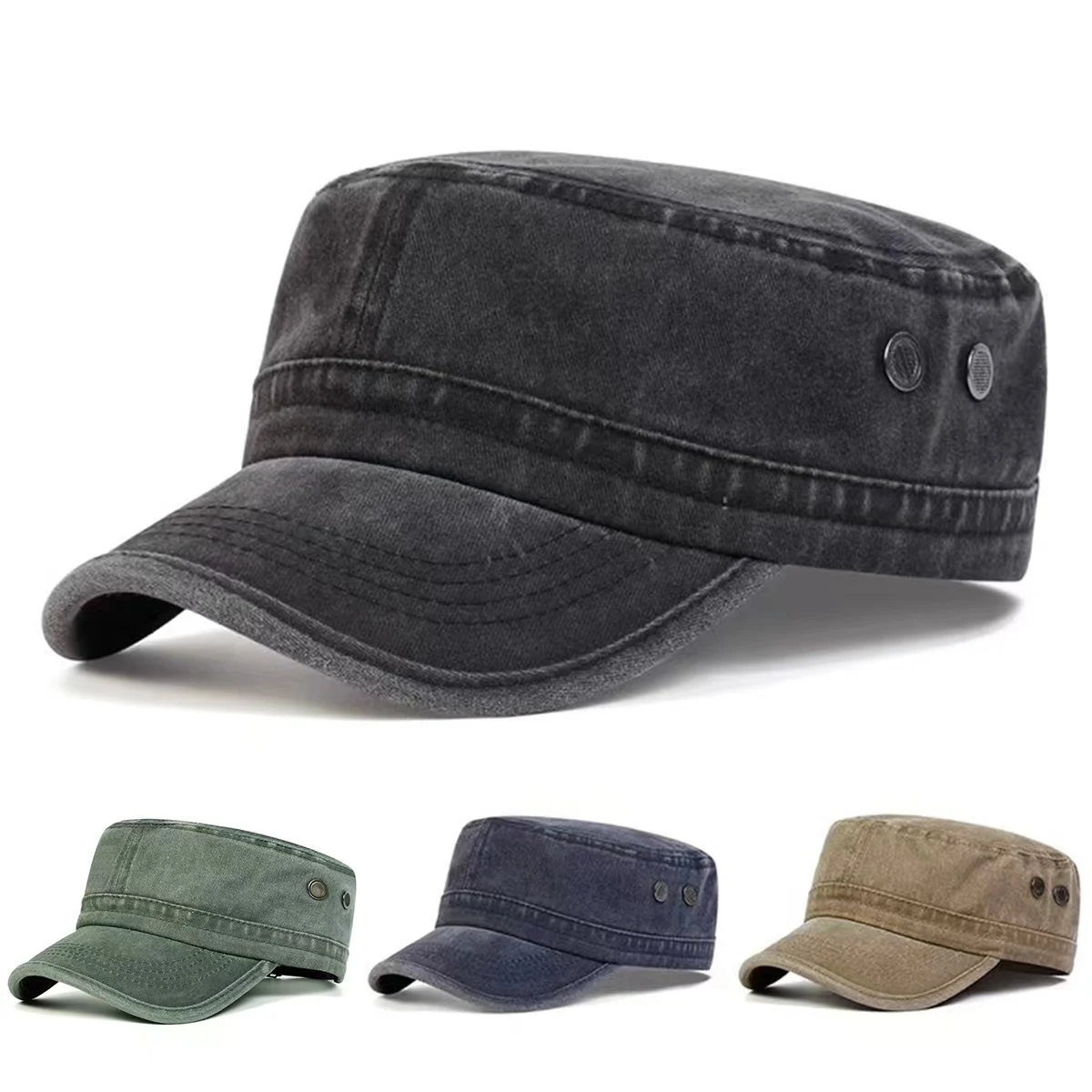 Unisex Solid Color With Pores Series Flat Top Baseball Caps Spring Autumn Sailor Hats Men Flat Top Captain Military Caps