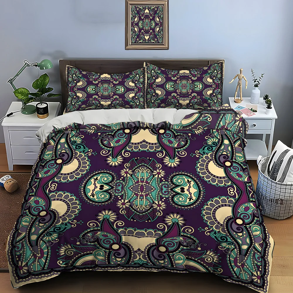 Vintage symmetrical floral pattern Bedding Set for Kids Luxury Gift 3pcs Digital Print Comforter Set Soft Comfortable Breathable