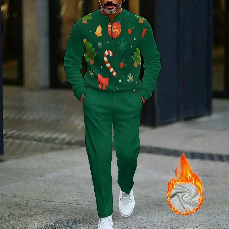 

Мужской спортивный повседневный наряд, зимний рождественский комплект с длинными рукавами и длинными брюками, комплект из двух предметов для удобной уличной одежды