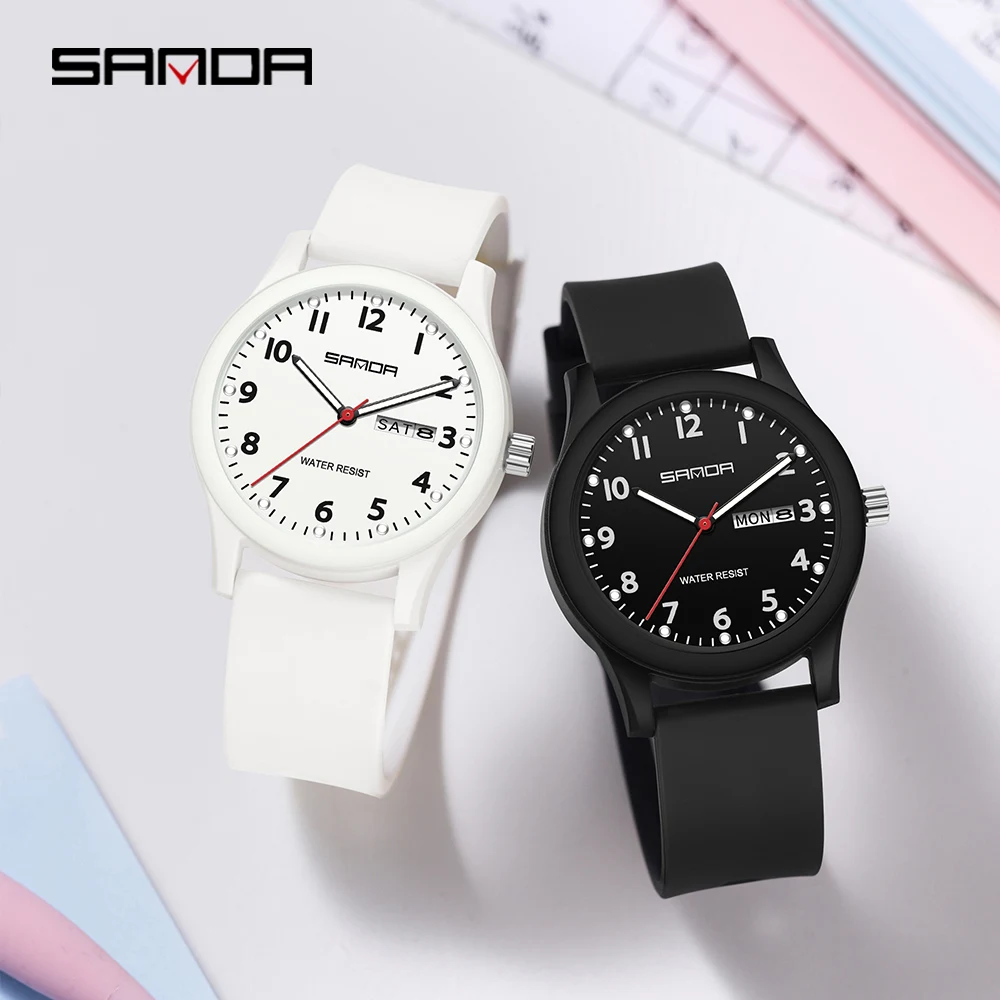 산다 3263 패션 캐주얼 남성 시계 실리콘 스트랩 방수 야광 시계 유니섹스 손목시계 날짜 요일 스포츠 남성 시계