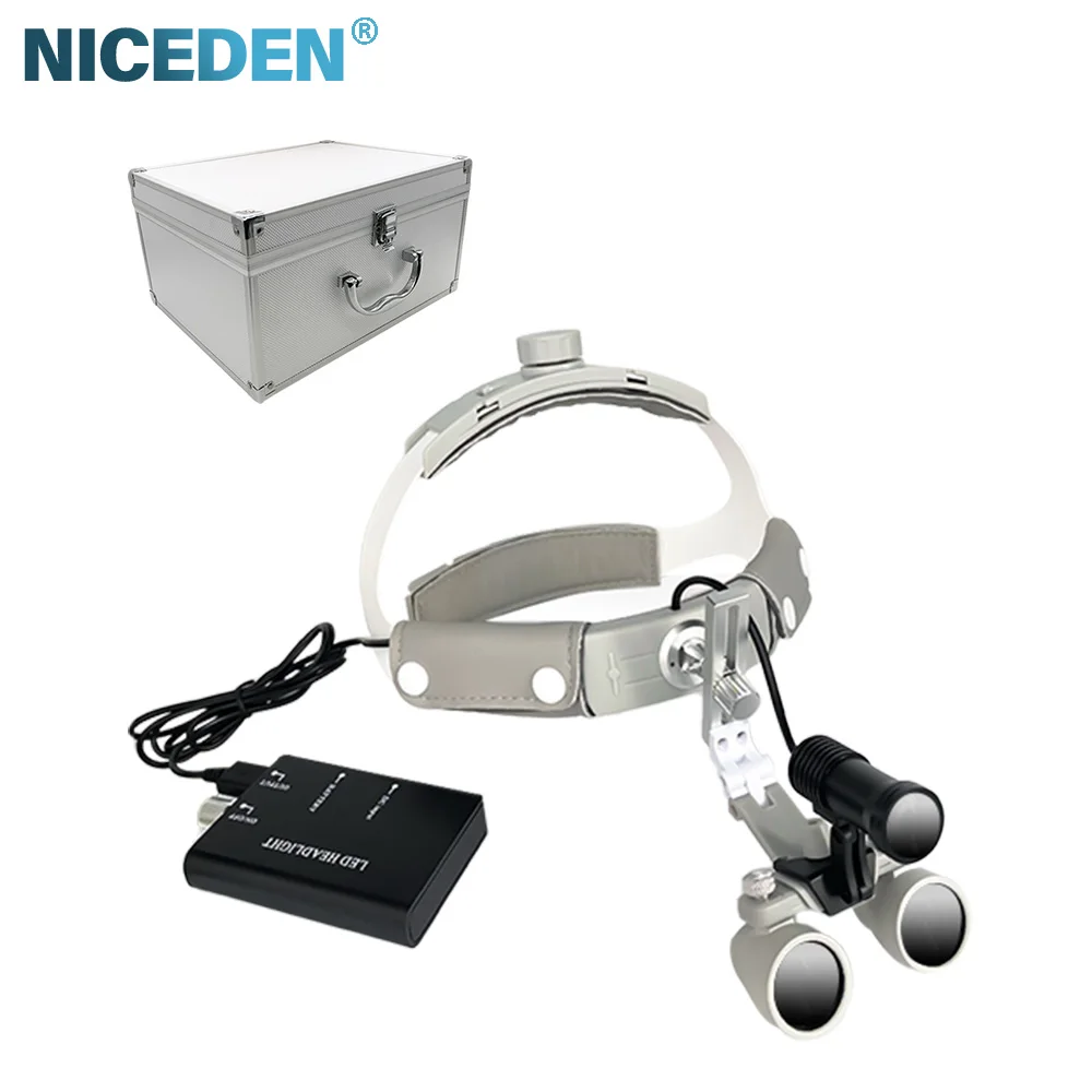 LED Dental Farol com Lupa Binocular, Headset conveniente, Equipamento Médico de Laboratório, 2.5X3.5x, 5W