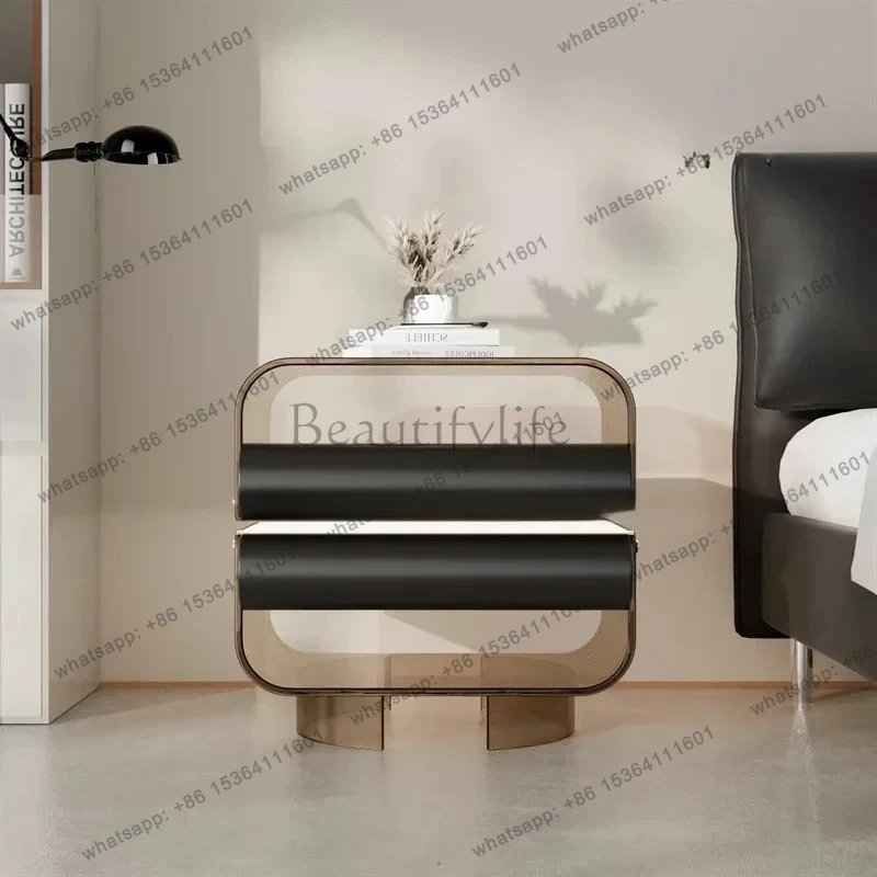 

yj32 Premium villa light luxury rotating acrylic solid wood smart bedside table designer creative storage bedroom cabinet