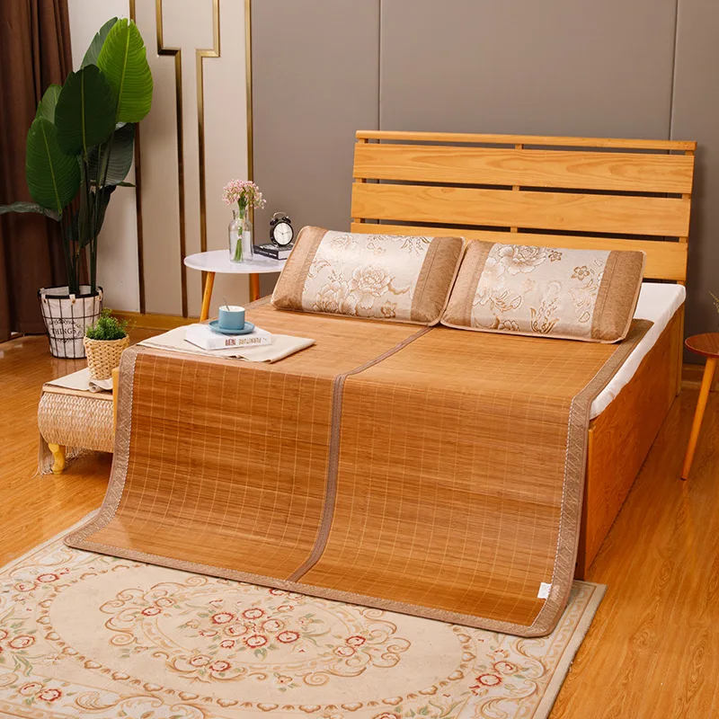 Factory Direct Wholesale Bamboo Cooling Mat Double Sided Wood Grain Rattan Grass Mat Ice Silk Natural Pure Bamboo Mattress