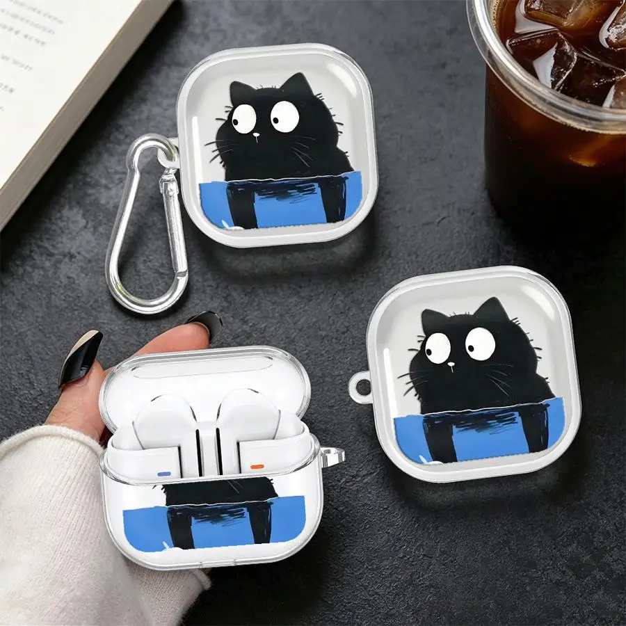 Clear Earphone Cases Cover With Hook Case For Samsung Galaxy Buds 4 Pro 2Pro Live 4Pro 3Pro 3 FE 2 Love Fish And Cat