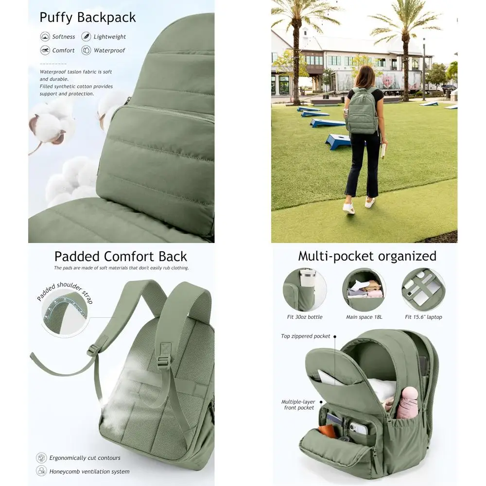 Женский рюкзак для ноутбука 15,6 колледжа — водостойкий и милый стеганый дизайн