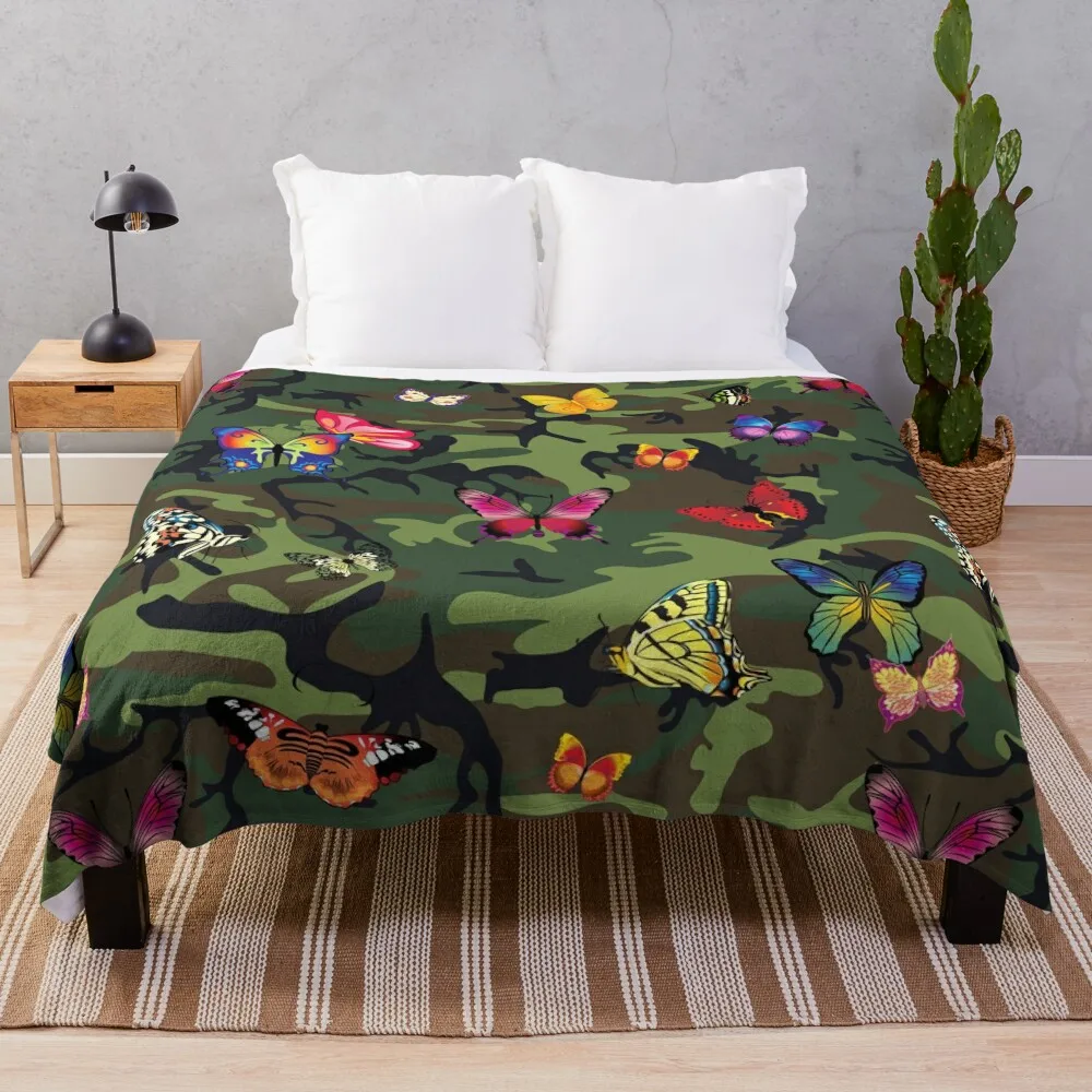 

butterfly camouflage camo Throw Blanket Cute For Decorative Sofa Decorative Beds Softest Blankets