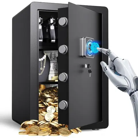 Safe Box Fireproof Waterproof Home Safe with Fingerprint Lock Biometric 3.4 Cubic with Silent AntiTheft Function and Dual Alarm