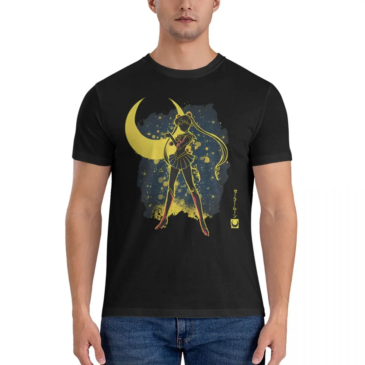 Camiseta de algodão puro estilo masculino, S-Sailor Moon Tops, manga curta, camiseta com gola redonda, casual, original