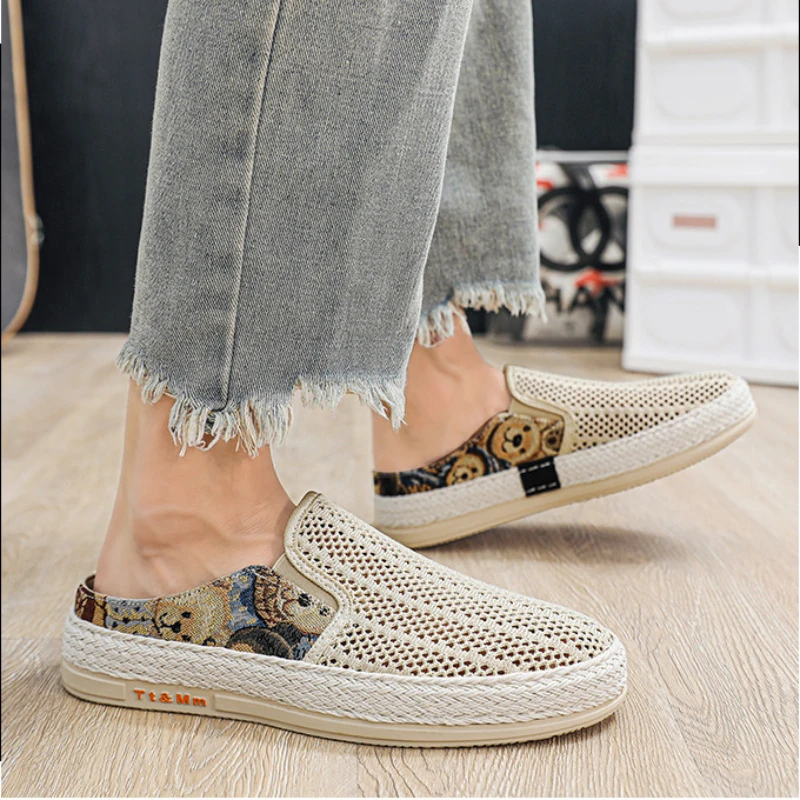 

Men Canvas Shoe Slip-on Half Slipper Shoes Mens Fashion Breathable Casual Shoes Lazy Flats Shoes Men Loafer Zapatillas De Hombre