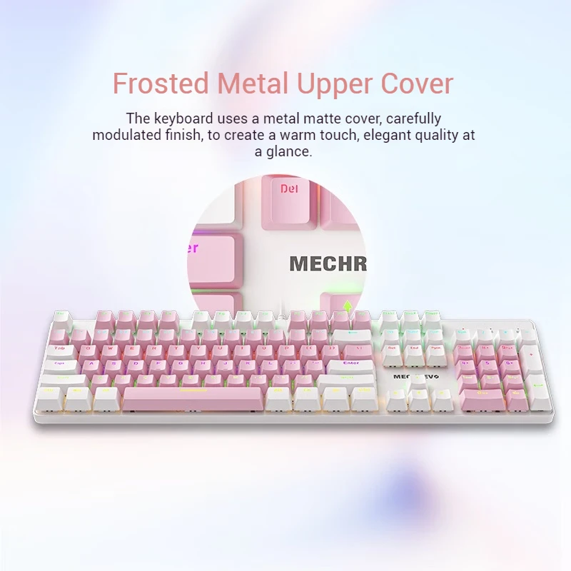 Mechrevo K330 Mechanical Keyboard Wired Gaming Keyboard Metal Panel 104 Key Mixed Color Backlight White Pink Color Cyan Switch