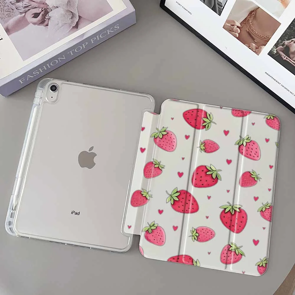 Strawberry Red Heart For iPad Pro 11 12.9 13 A16 M2 M4 M3 M5 9.7 10.2 5/6/7/8/9/10/11th Mini Air 3 4 5 6 Tablet Case
