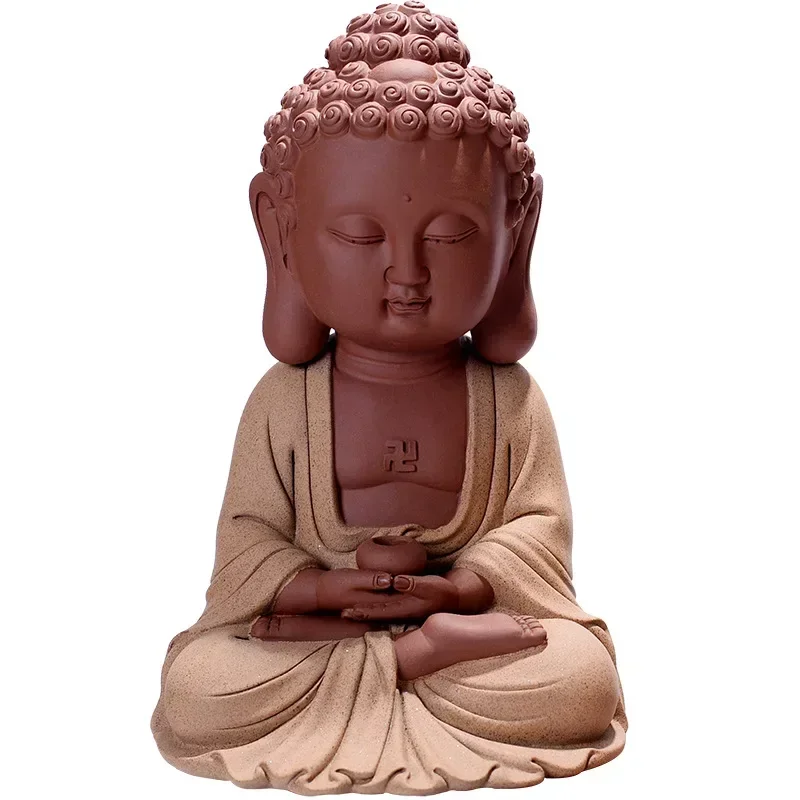 Ceramic Statue of Shakyamuni Buddha ，Medicine Buddha Tathagata Buddha Sculpture，Purple sand hand-carved Home decoration statue