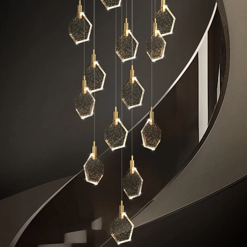 Modern Home Decoration Crystal Chandelier Stair Pendant Lamp Living Room Pendant Lights Interior Lighting
