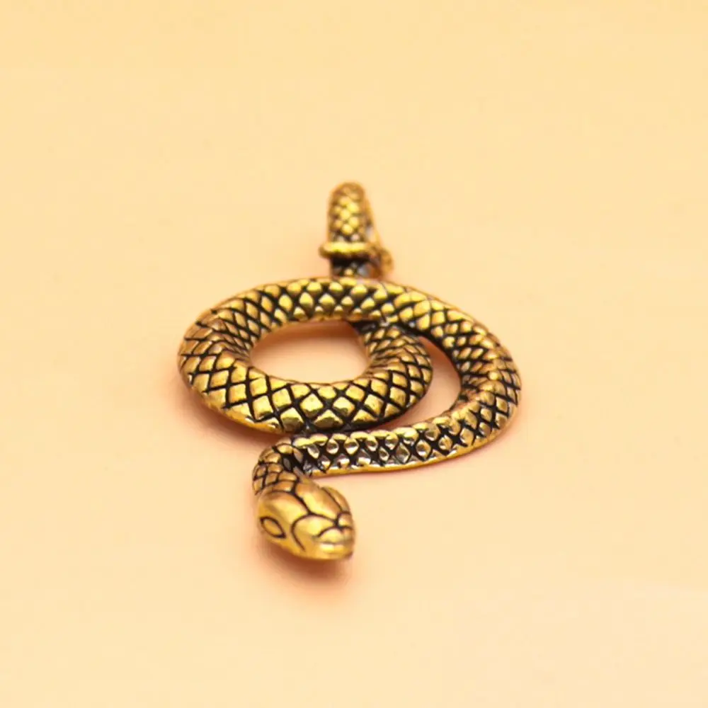 Vintage Brass Snake Zodiac Keychain Metal Animal Ornament Home Office Desk Decor