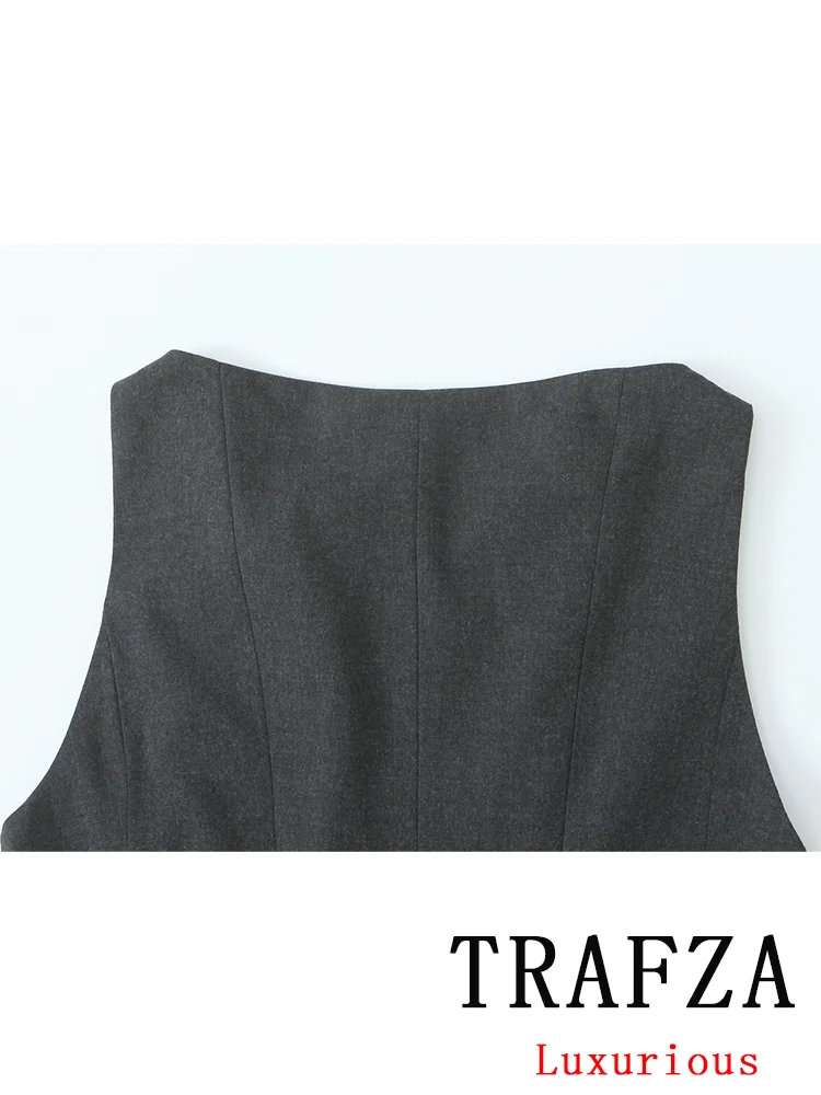 TRAFZA-T-Shirts Vintage Chic pour Femme, Col Rond, Solide, Fermeture Éclair, Haut Tierred, Nouvelle Mode, Printemps, Été, Vacances, 2025
