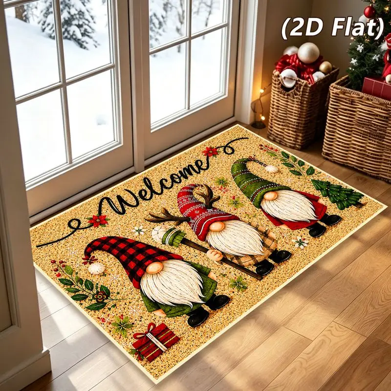 VIKAMA Fluffy Welcome Christmas Doormat Gnome Reindeer Antler Gift Non Slip Washable for Porch Entryway Front Door Home Decor