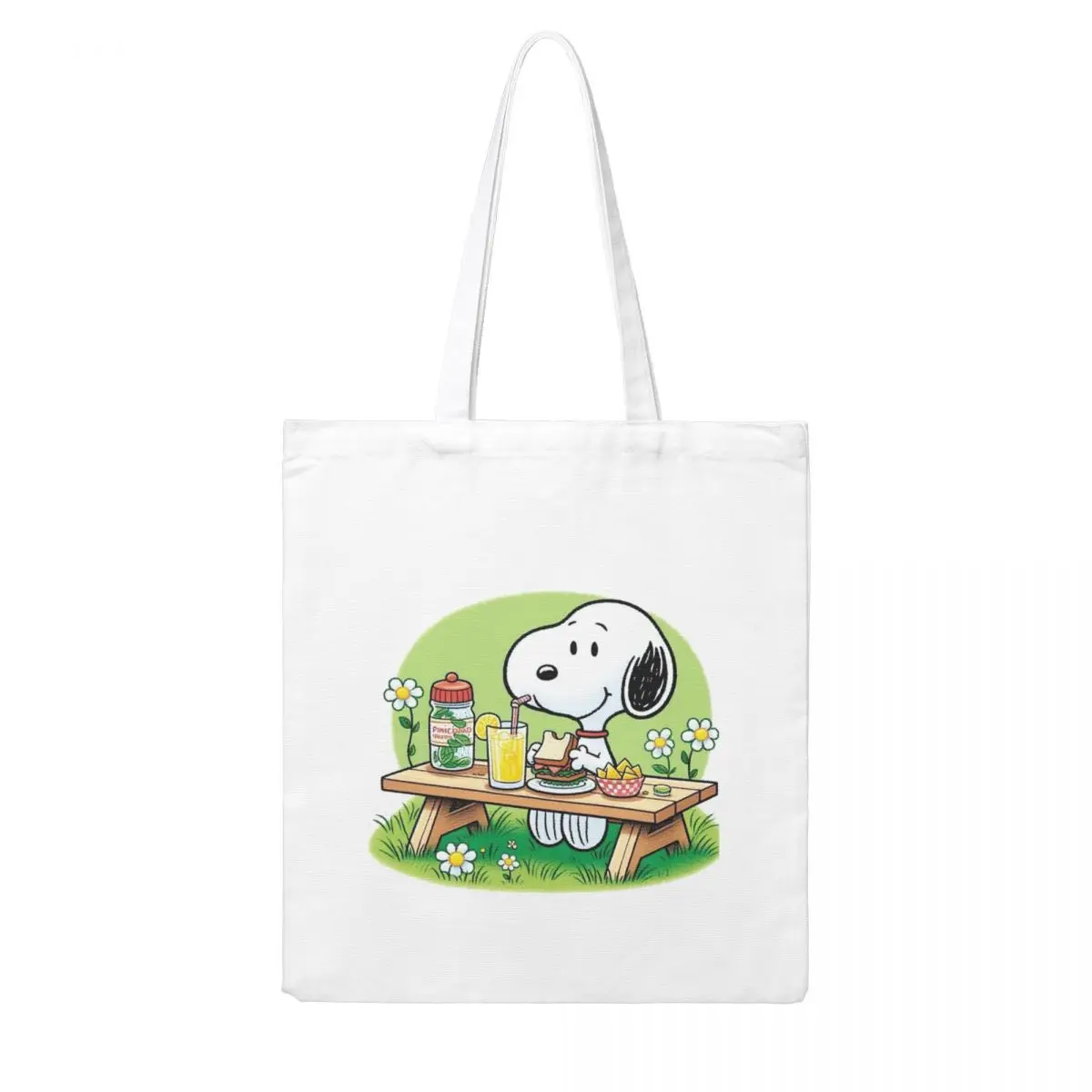 Snoopy Eat Food Merch Canvas Tote Bag for Women Charlie Brown and Woodstock Cartoon Daily Grocery Bags