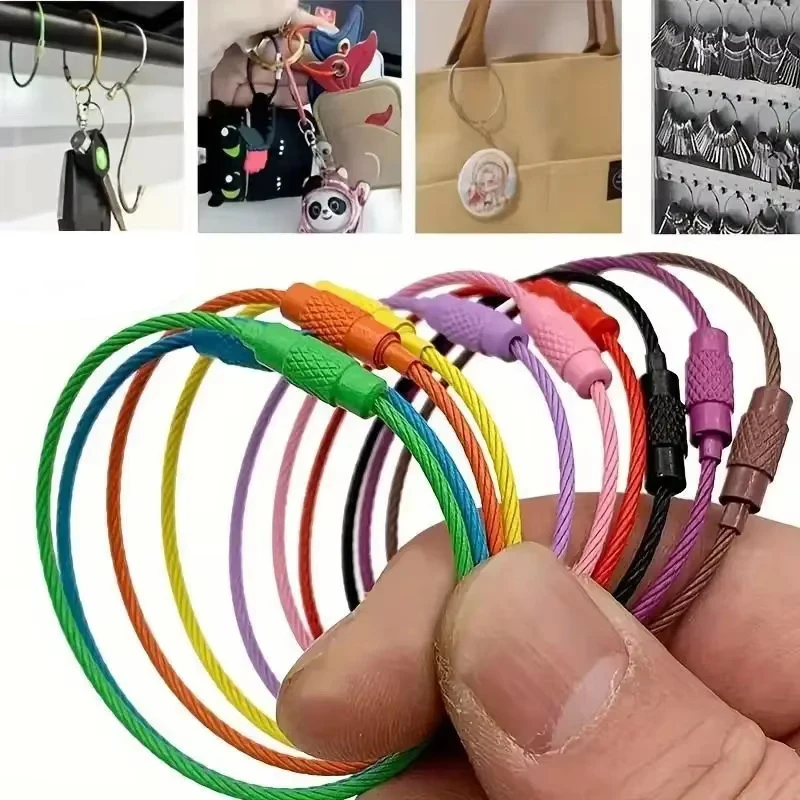 Office Apart Stainless Steel Wire Keychain Ring Key Keyring Circle Rope Cable Loop Outdoor Camp Luggage Tag Screw Lock Gadget