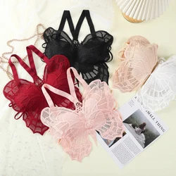 Soutien-gorge sexy en dentelle papillon pour femme, bralette dos nu, sous-vêtement tout-en-un, lingerie féminine, brassière ajourée à fleurs