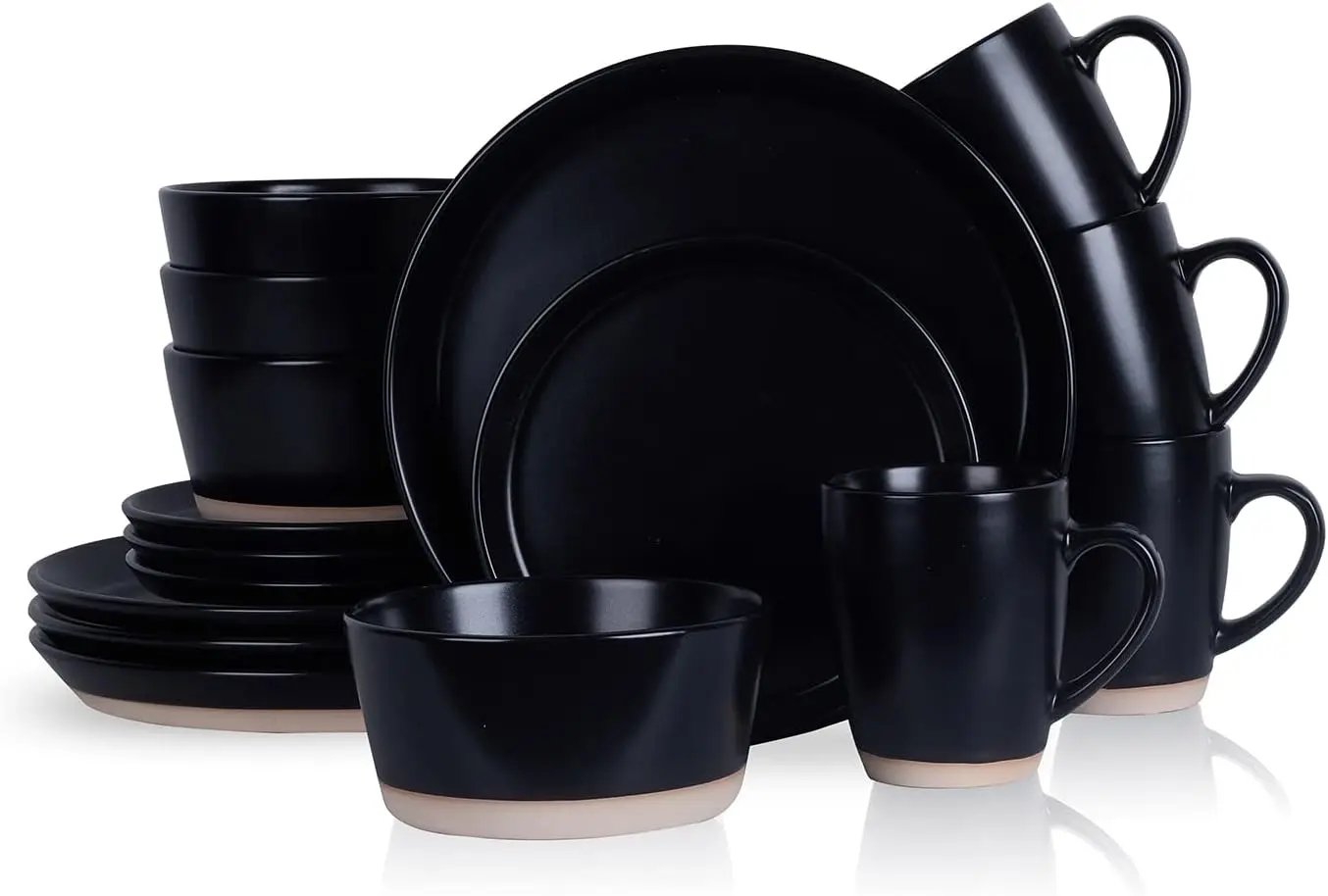 

Jules Modern Stoneware, круглый черный набор столовой посуды из 16 предметов, наборы тарелок и мисок, набор посуды на 4 человека, черный