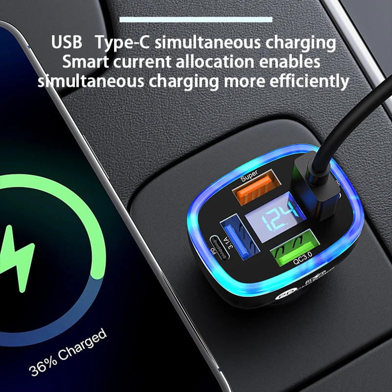 UYUXIO USB C Car Phone Charger 6 in 1 with Voltage Display Super Fast Charge Adapter for Samsung iPhone 16 15 Pro Max Oneplus - náhled 2