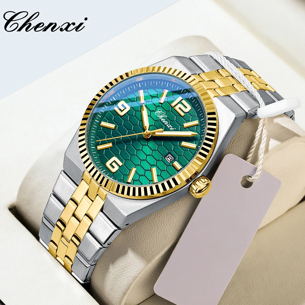 

CHENXI брендовые часы для мужчин, высокое качество, деловой календарь, модные светящиеся водонепроницаемые кварцевые стальные ремешки, мужские часы 40 мм