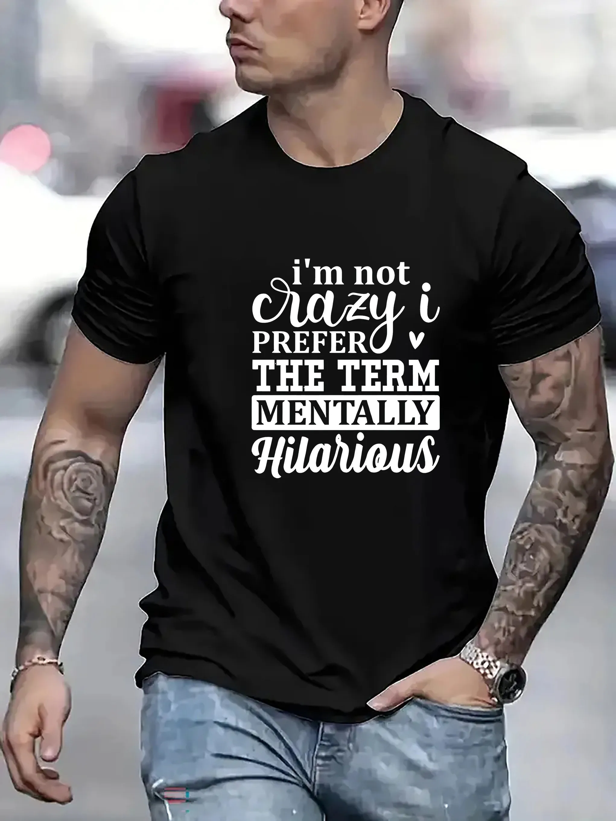 

I Am Not Crazy about Printed Men's Round-Neck Short-Sleeve Simple Style T-Shirts, Fashionable Regular Fit T-Shirts, Casual Comfortable Breathable Tops for Spring and Summer Vacations, Casual Vacation Men's Clothing as a Gift