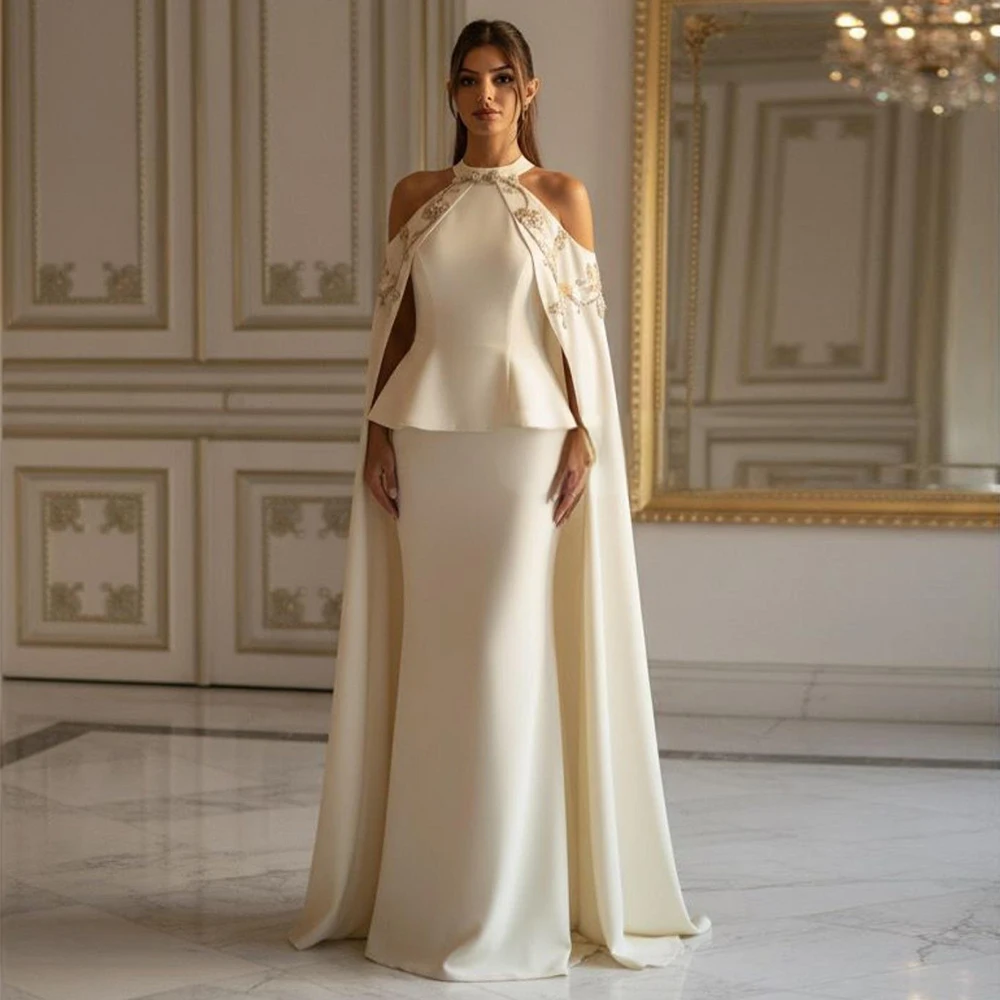 Customized Luxury Evening Dress Mermaid Halter Watteau Train Modern Formal Party Gowns for Women 2026 Trumpet Crystals Prom Gown