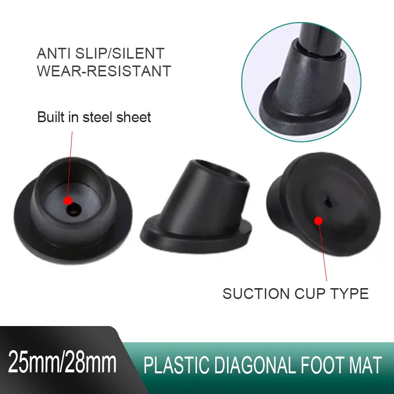 2/4Pcs ID 25mm 28mm Black Plastic Foot Mat Shower Stools Convenient Slope Rubber Feet Pads Chair Leg Caps Furniture Accessories