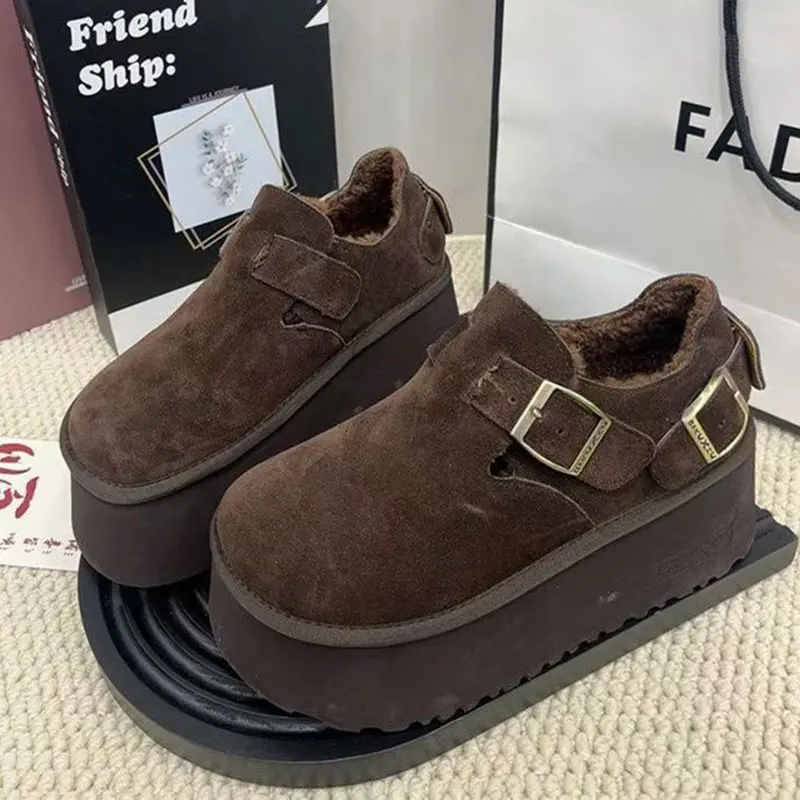 Sapatos de inverno femininos tamancos plataforma trepadeiras novos sapatos mulher 2025 tamancos plataforma novas trepadeiras