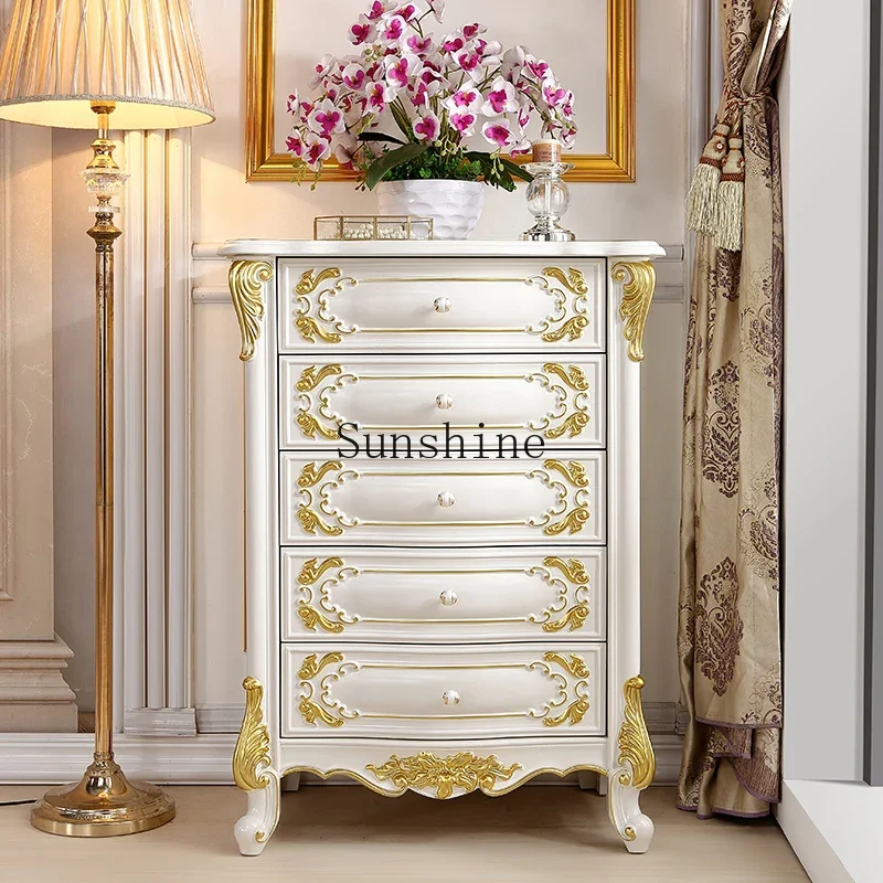 European ivory white chest of drawers solid wood bedroom storage drawer corner cabinet  FT