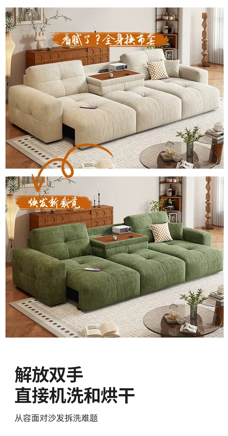 Yjq removable and washable functional fabric sofa living room retro sofa bed electric smart trailer