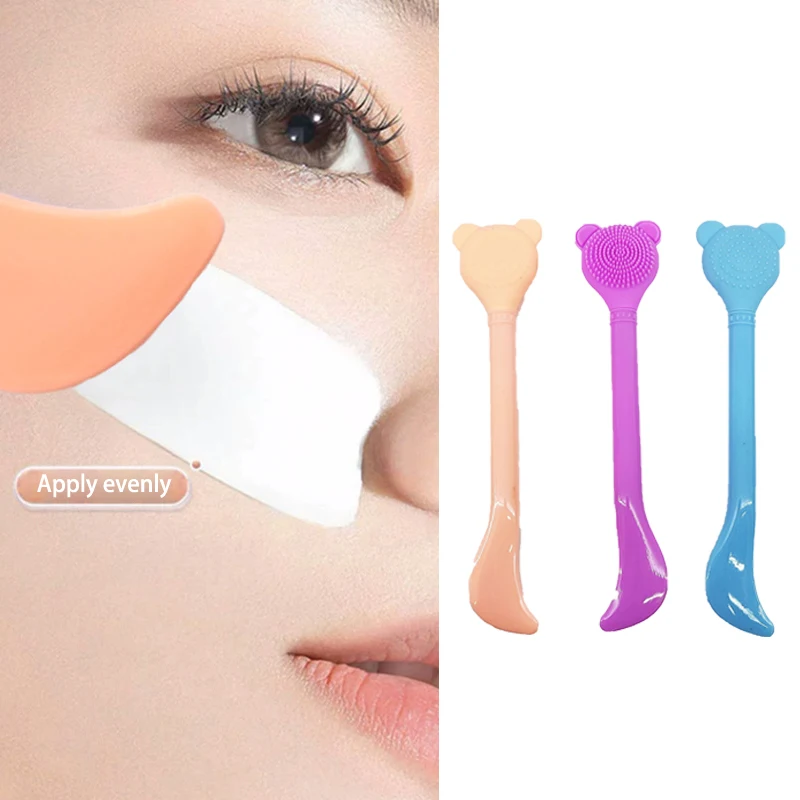 Double Head Facial Mask Brush Silicone Applicator Spoon Spatula Stirring Stick Women Skin Face Cleansing Care Home Makeup Tool