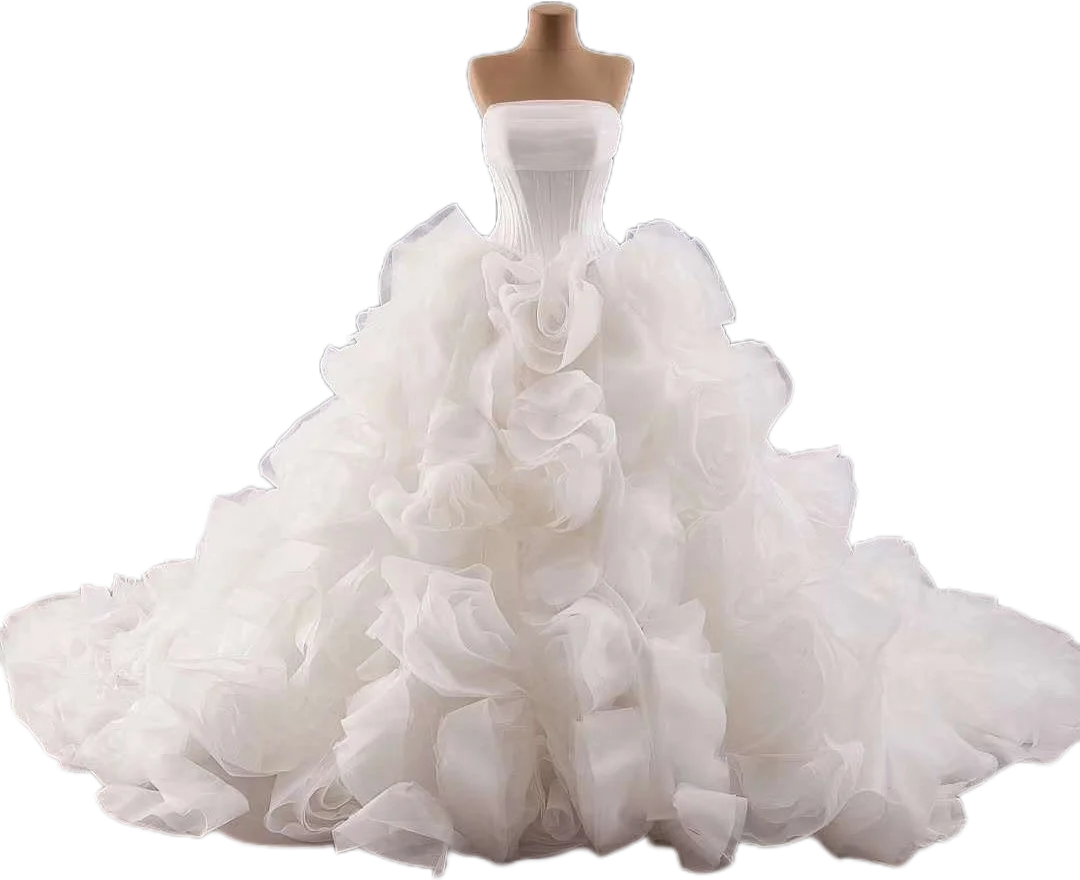 

Customized 3D Flowers Organza Crinkle Luxurious Elegant Evening Dresses for Women