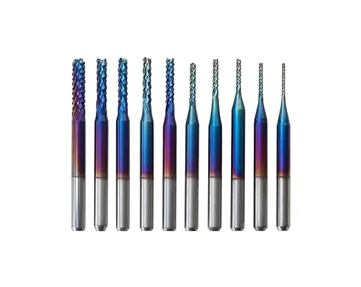 10Pcs Nano Blue Coat End Mill CNC Router Bits, 0.8-3mm, 1/8